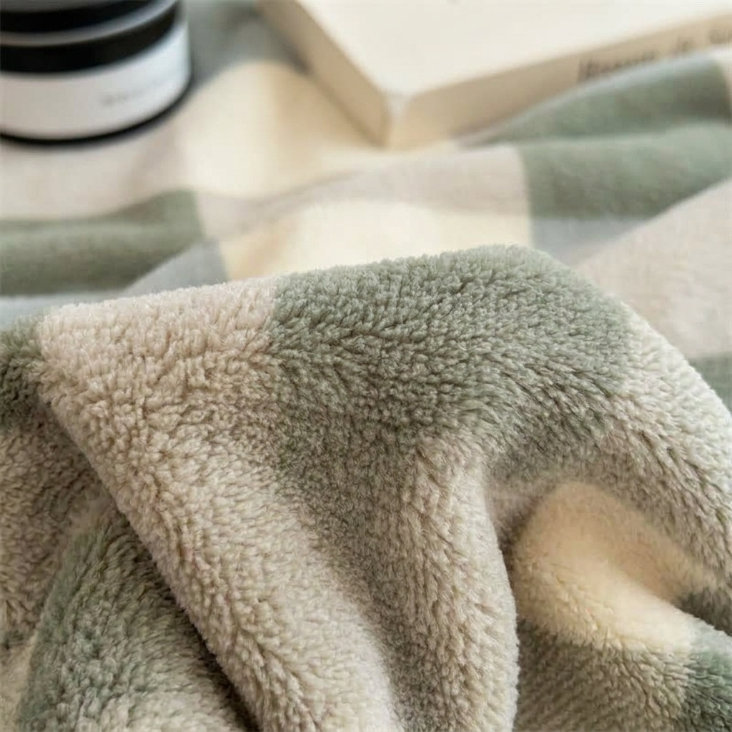 Sage Green Soft Large-Check Velvet Throw
