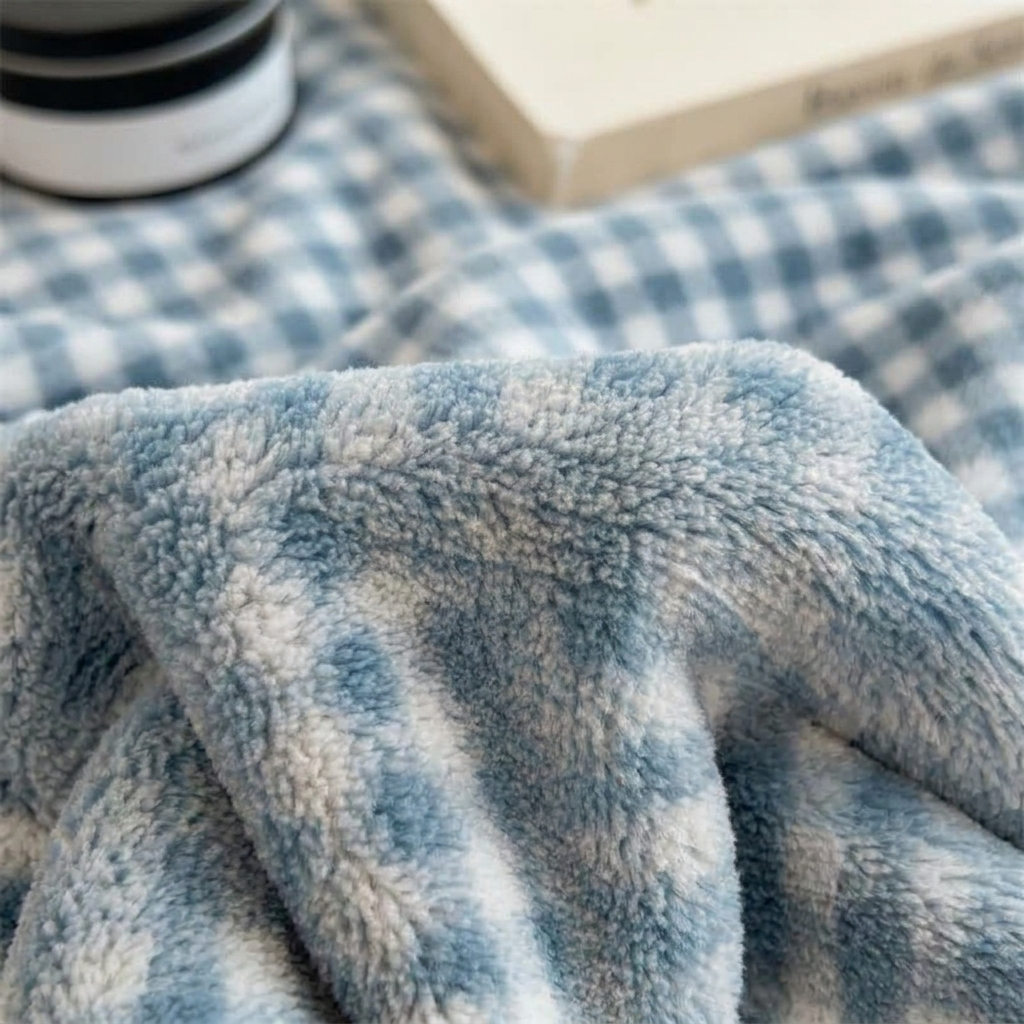 Mist Blue Soft Small-Check Velvet Throw