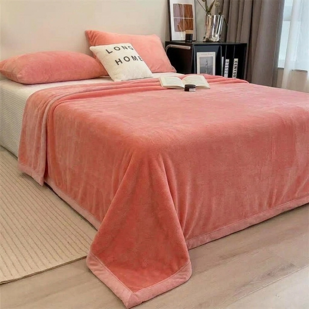 Coral Soft Warm Plain Velvet Throw