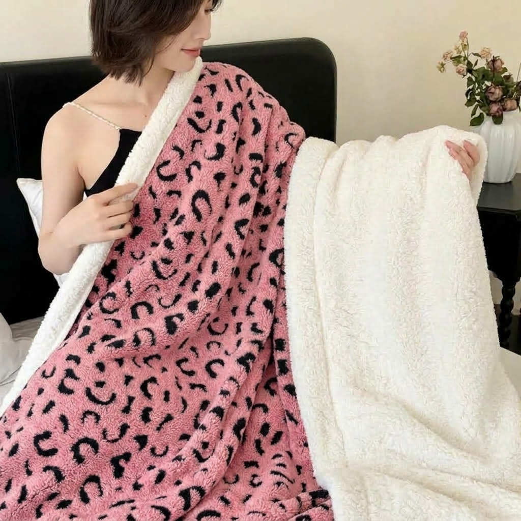 Pink Soft Leopard-Print Fleece Throw