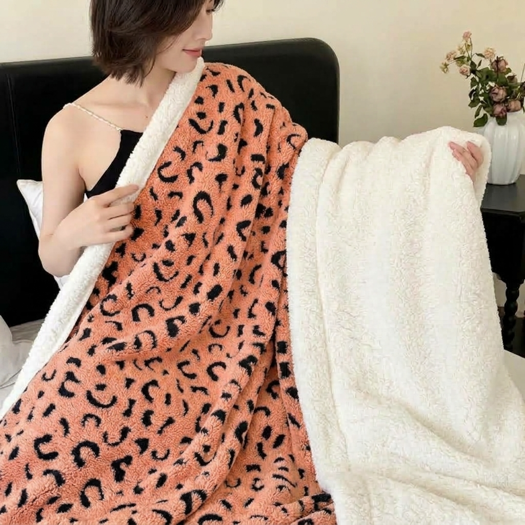 Orange Soft Leopard-Print Fleece Throw
