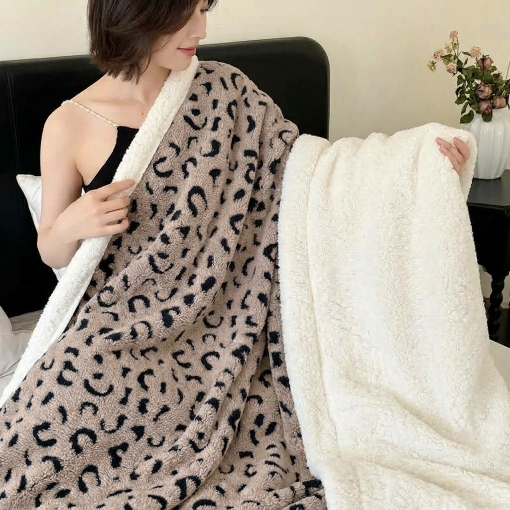 Taupe Soft Leopard-Print Fleece Throw
