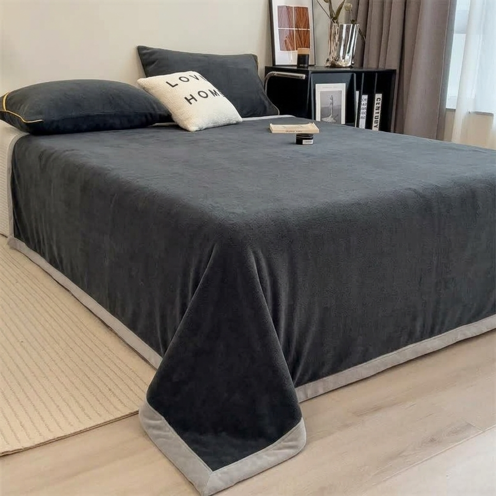 Charcoal Soft Warm Plain Velvet Throw