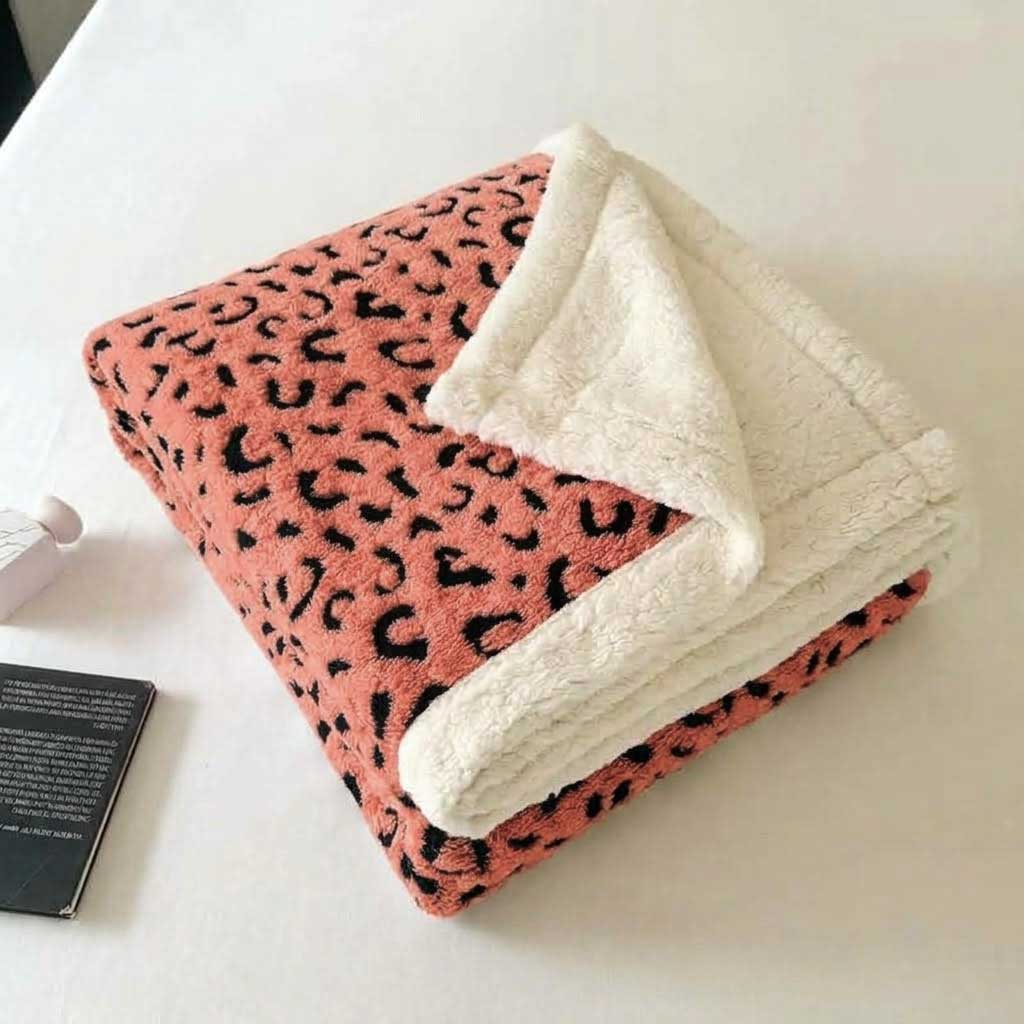 Orange Soft Leopard-Print Fleece Throw