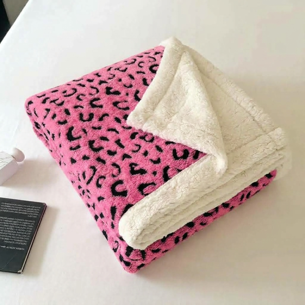 Pink Soft Leopard-Print Fleece Throw