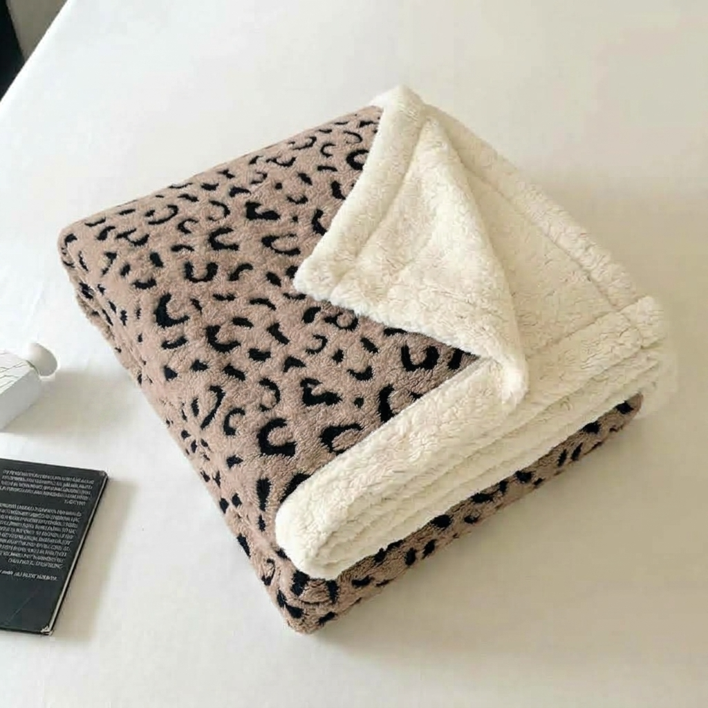 Taupe Soft Leopard-Print Fleece Throw