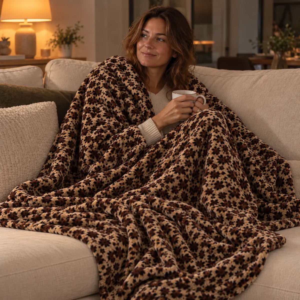 Brown Leopard-Print Faux Fur Throw