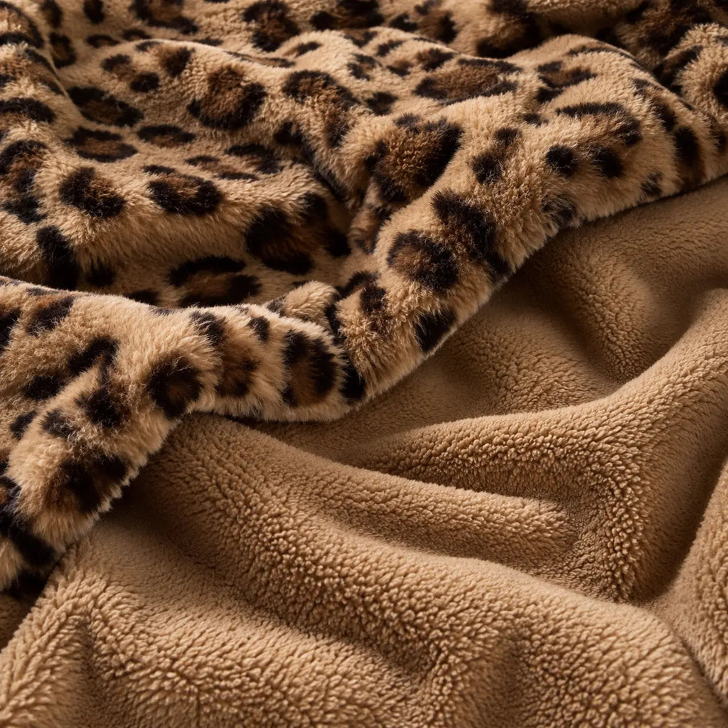 Brown Leopard-Print Faux Fur Throw