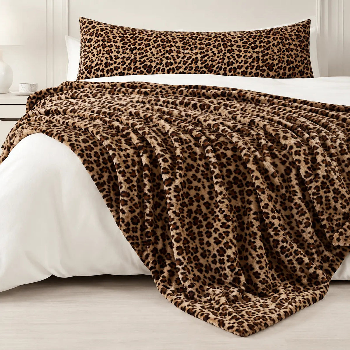Brown Leopard-Print Faux Fur Throw