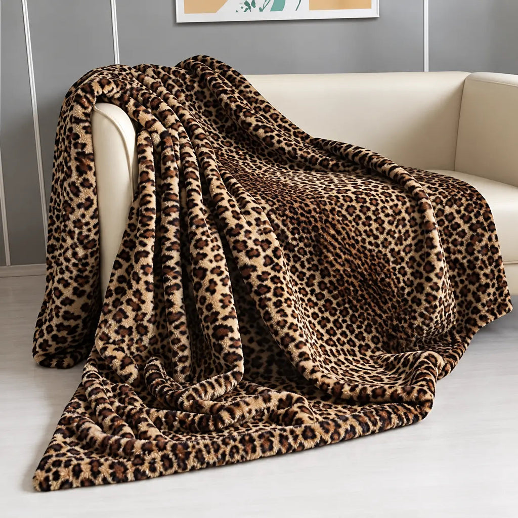 Brown Leopard-Print Faux Fur Throw – Brown 130x160cm