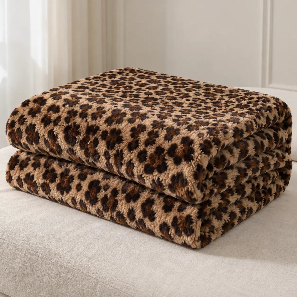 Brown Leopard-Print Faux Fur Throw – Brown 160x200cm