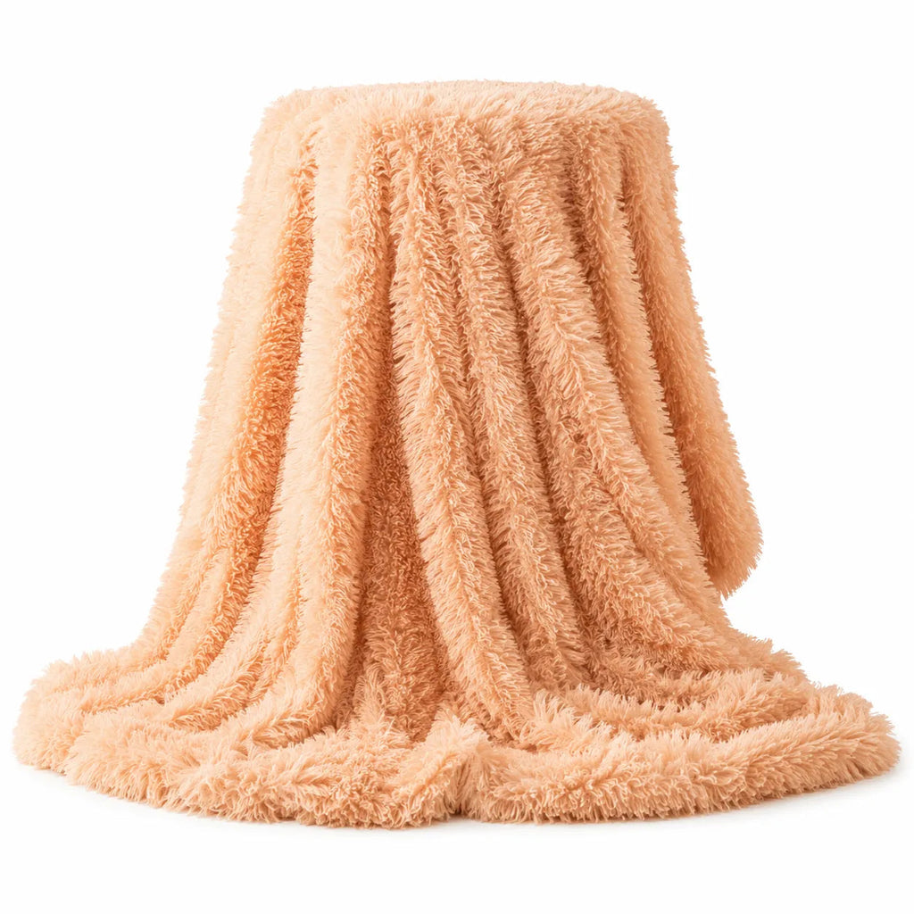 Long-Pile Faux Fur Sofa Throw – Beige 100x150cm