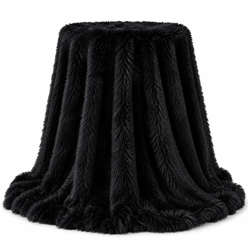 Long-Pile Faux Fur Sofa Throw – Beige 200x230cm
