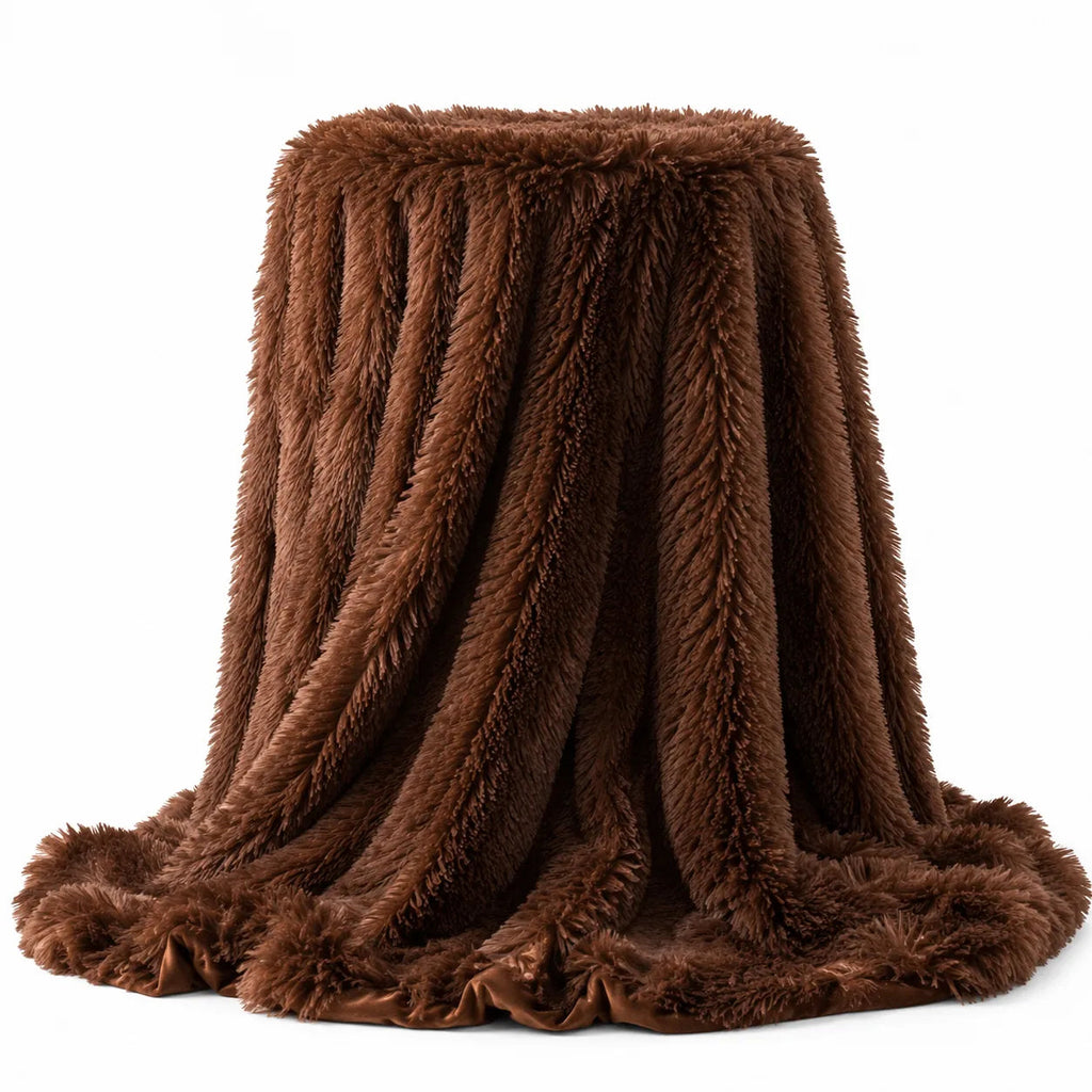 Long-Pile Faux Fur Sofa Throw – Beige 80x100cm