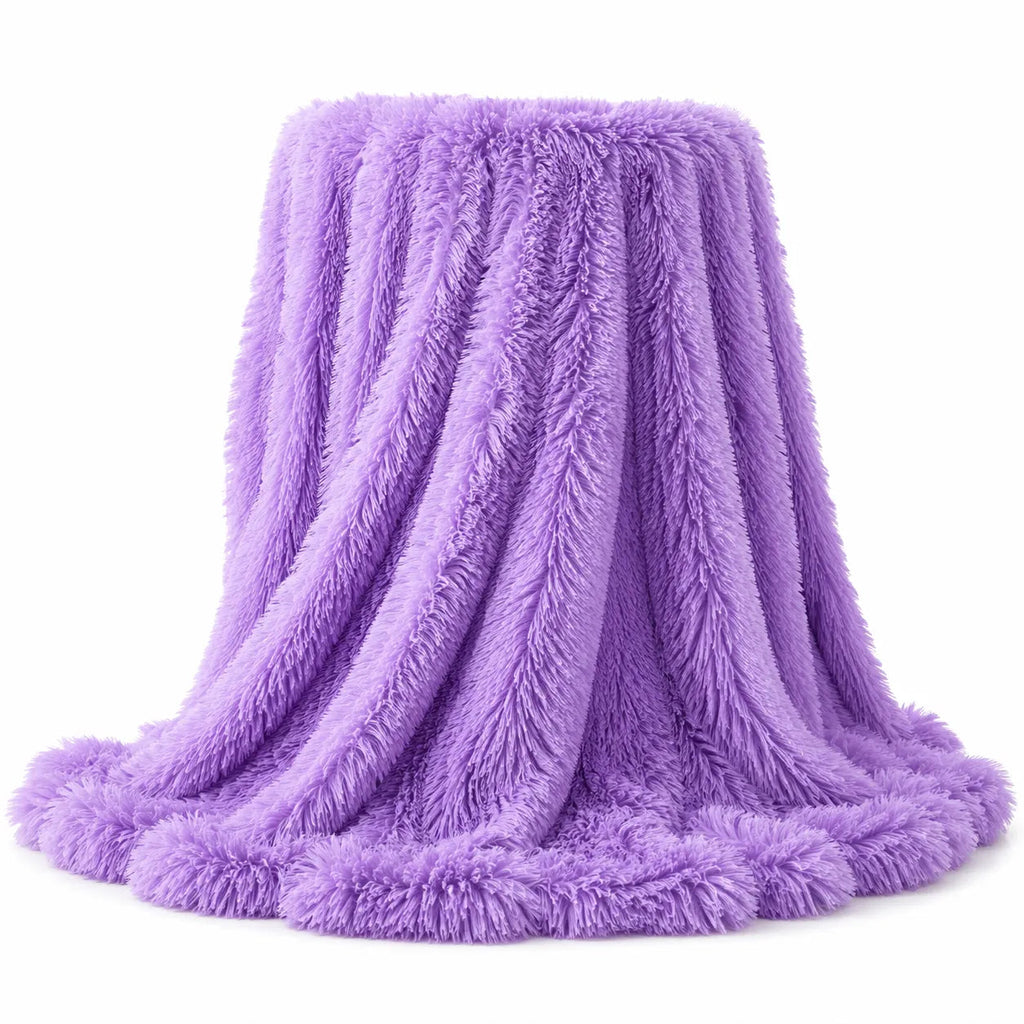 Long-Pile Faux Fur Sofa Throw – Black 150x200cm