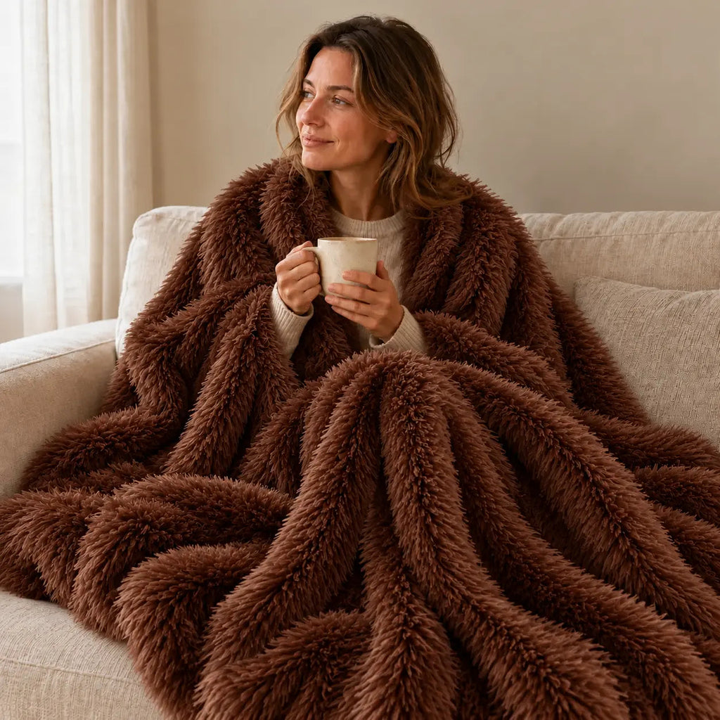 Long-Pile Faux Fur Sofa Throw – Brown 100x150cm
