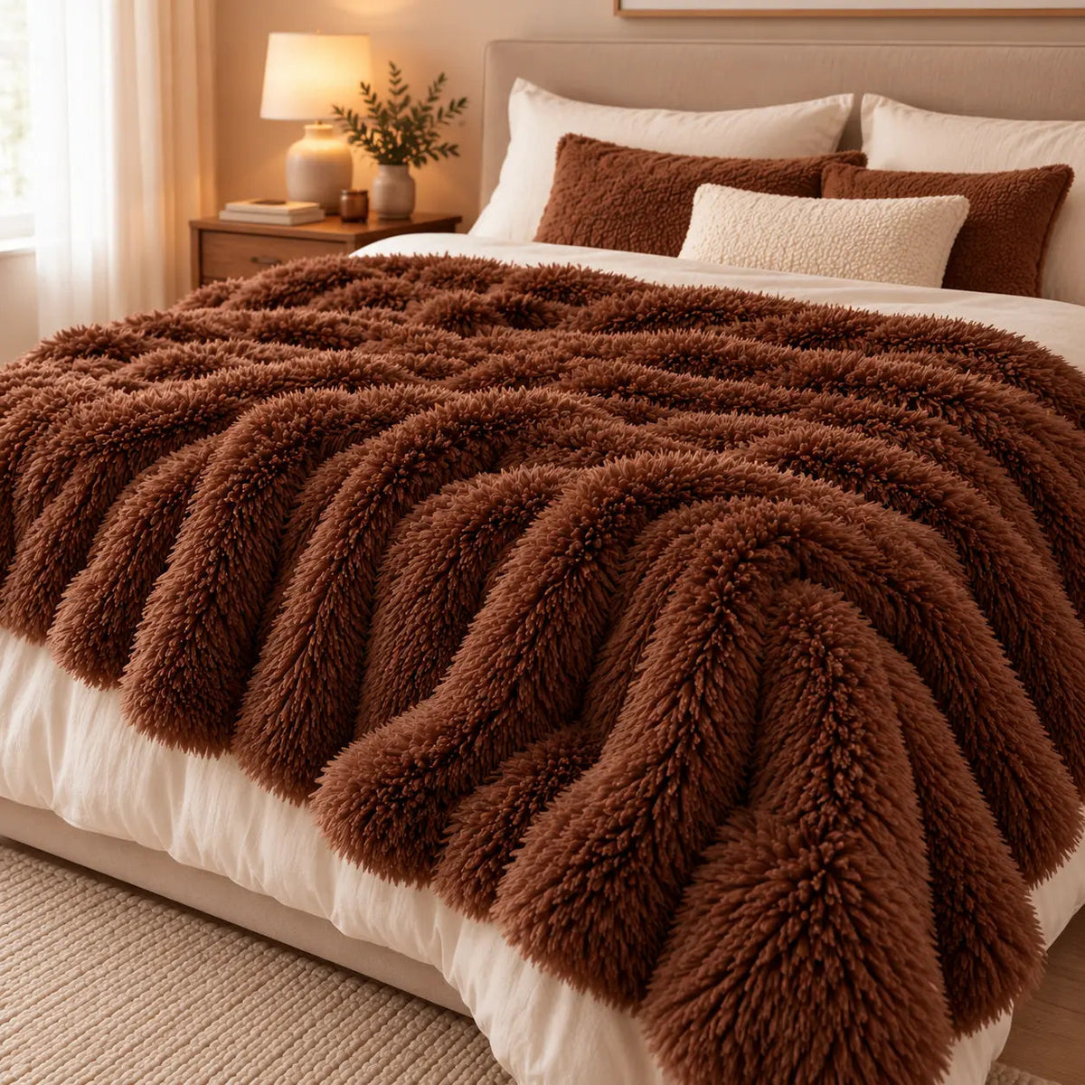 Long-Pile Faux Fur Sofa Throw – Brown 200x230cm