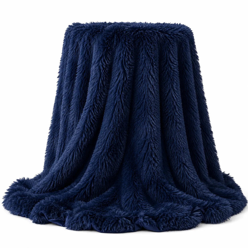 Long-Pile Faux Fur Sofa Throw – White 150x200cm
