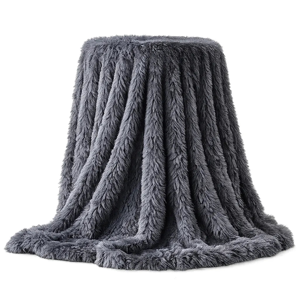 Long-Pile Faux Fur Sofa Throw – White 80x100cm