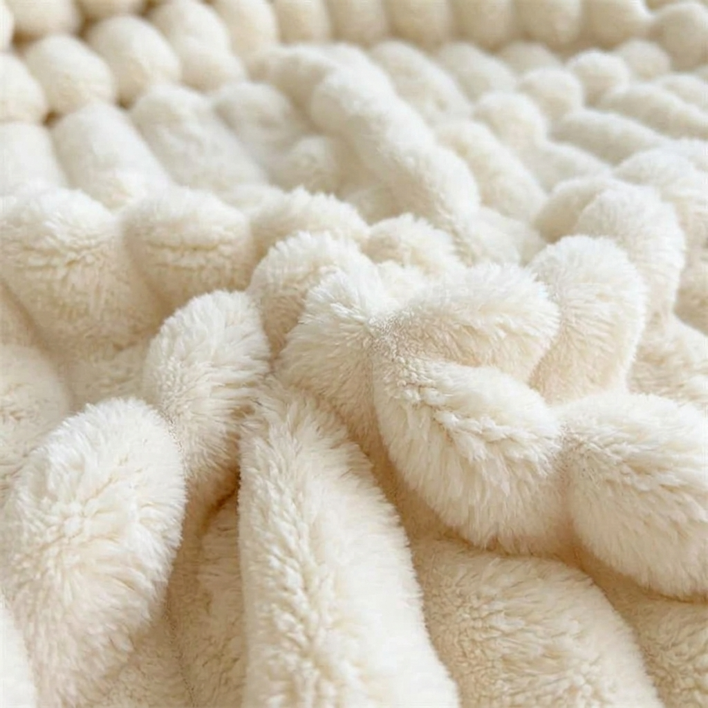 Beige Soft Ribbed Faux Fur Throw