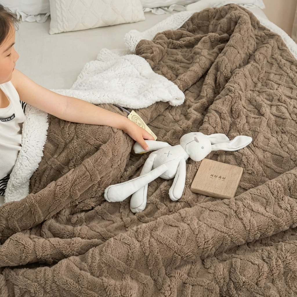 Brown Geometric Fleece and Sherpa Throw