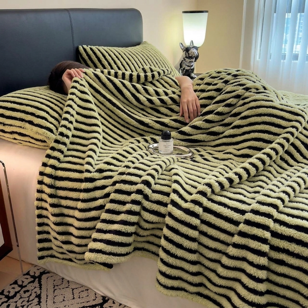 Honey Soft Striped Faux Fur Throw