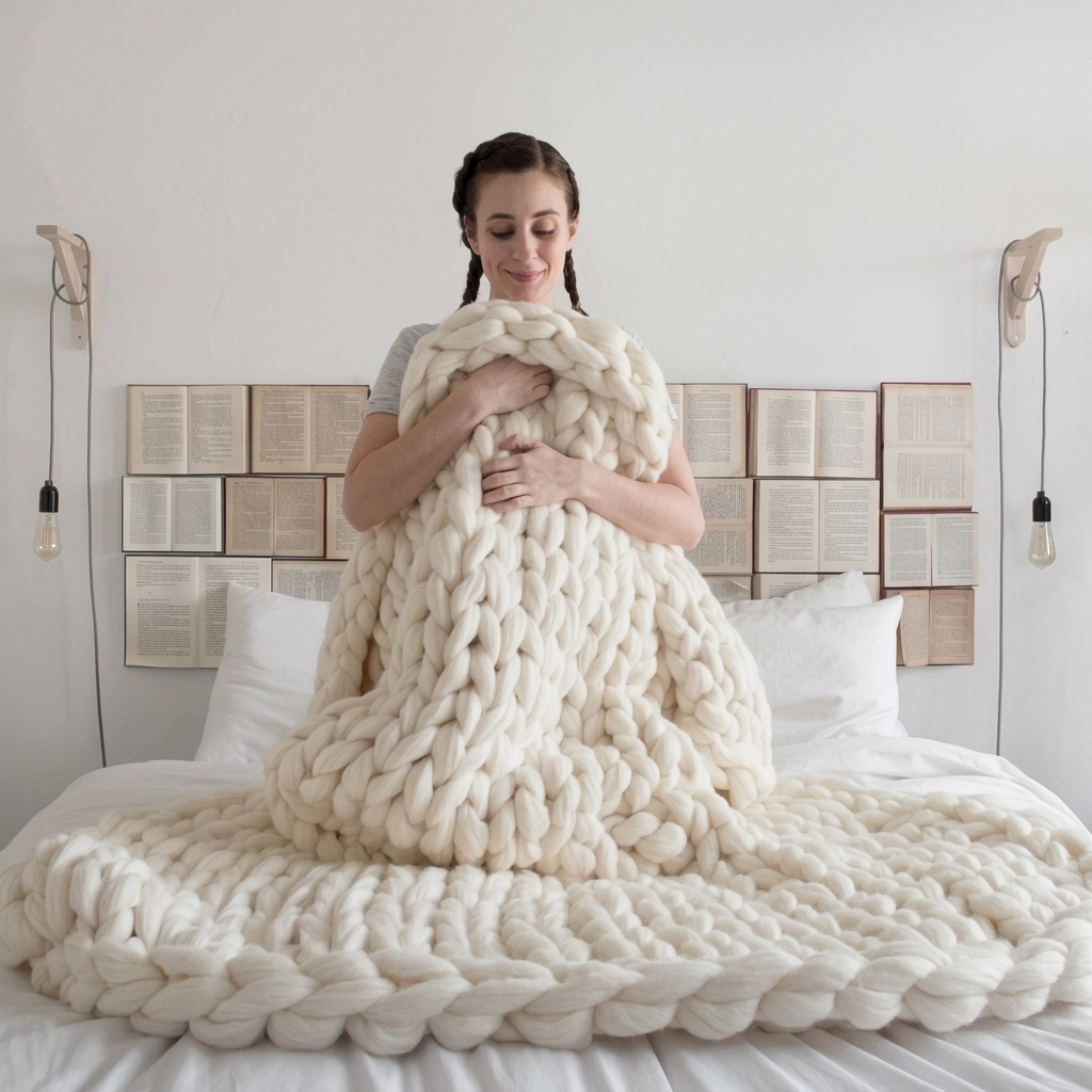 White Chunky-Knit 100% Cotton Throw