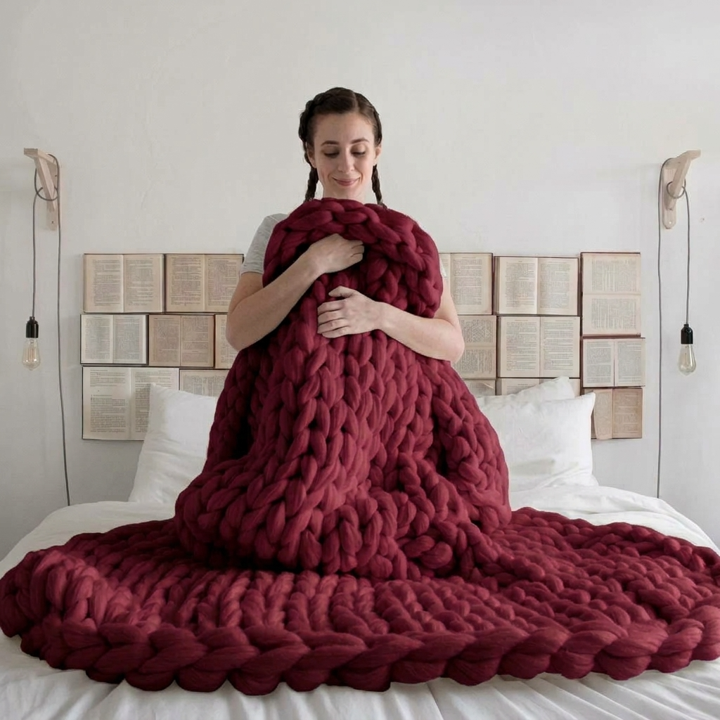Burgundy Chunky-Knit 100% Cotton Throw