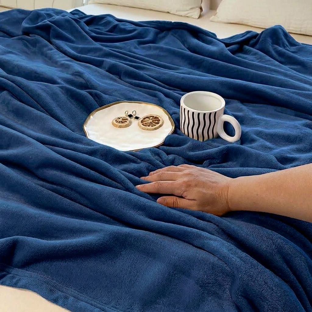 Navy Blue Soft Lightweight Flannel Throw
