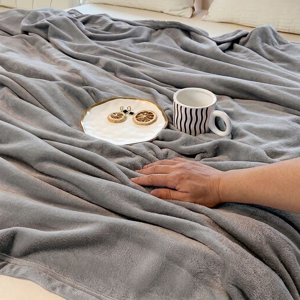 Grey Soft Lightweight Flannel Throw