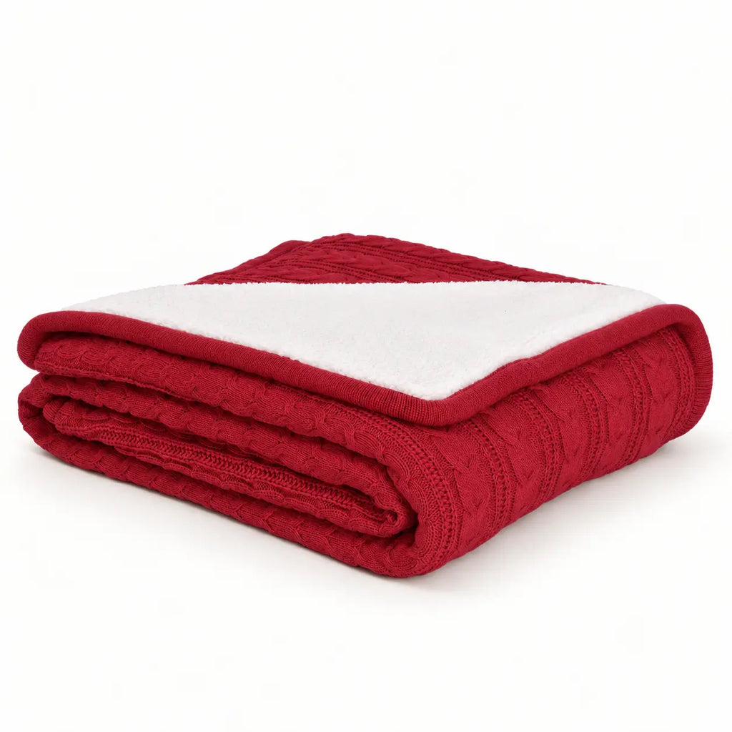 Cable Knit Cotton Throw for Sofa and Bed