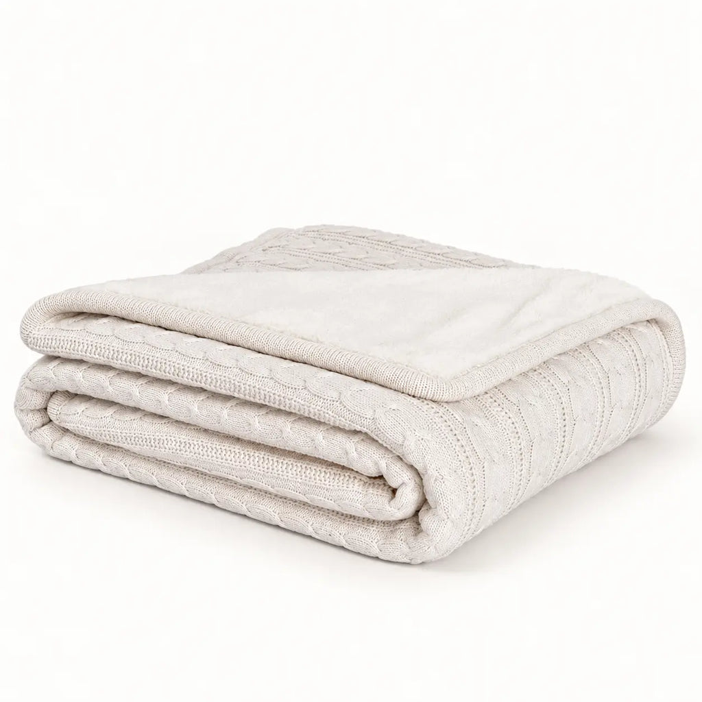 Cable Knit Cotton Throw for Sofa and Bed
