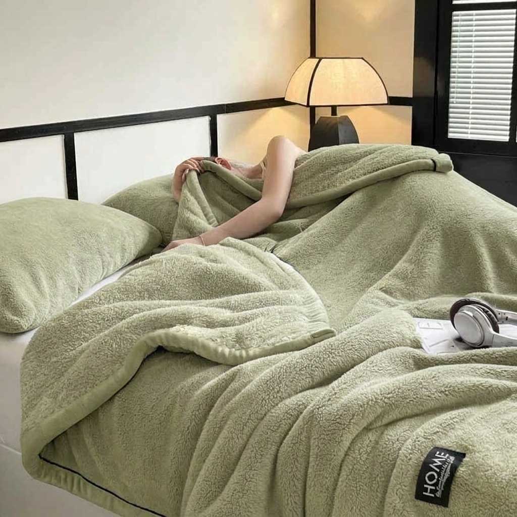 Green Soft Plain Fleece Throw