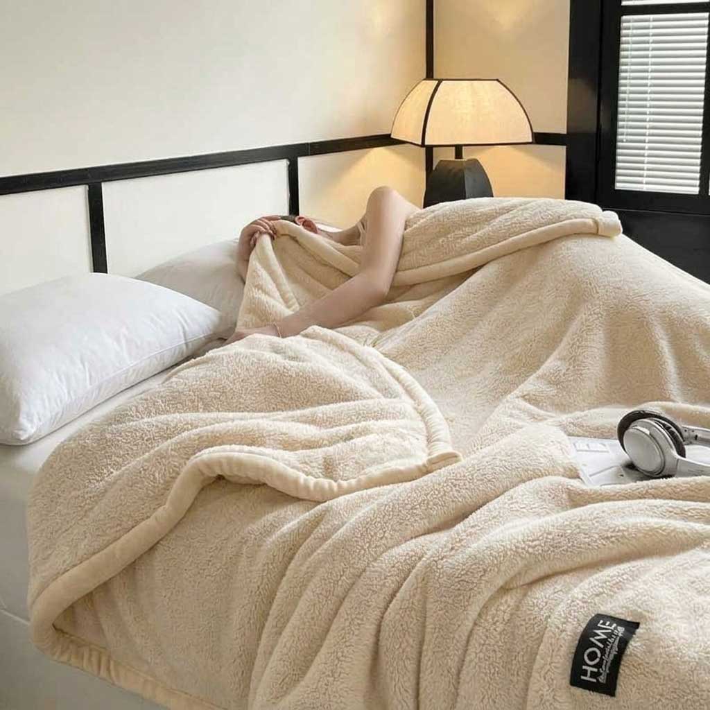 Cream Soft Plain Fleece Throw