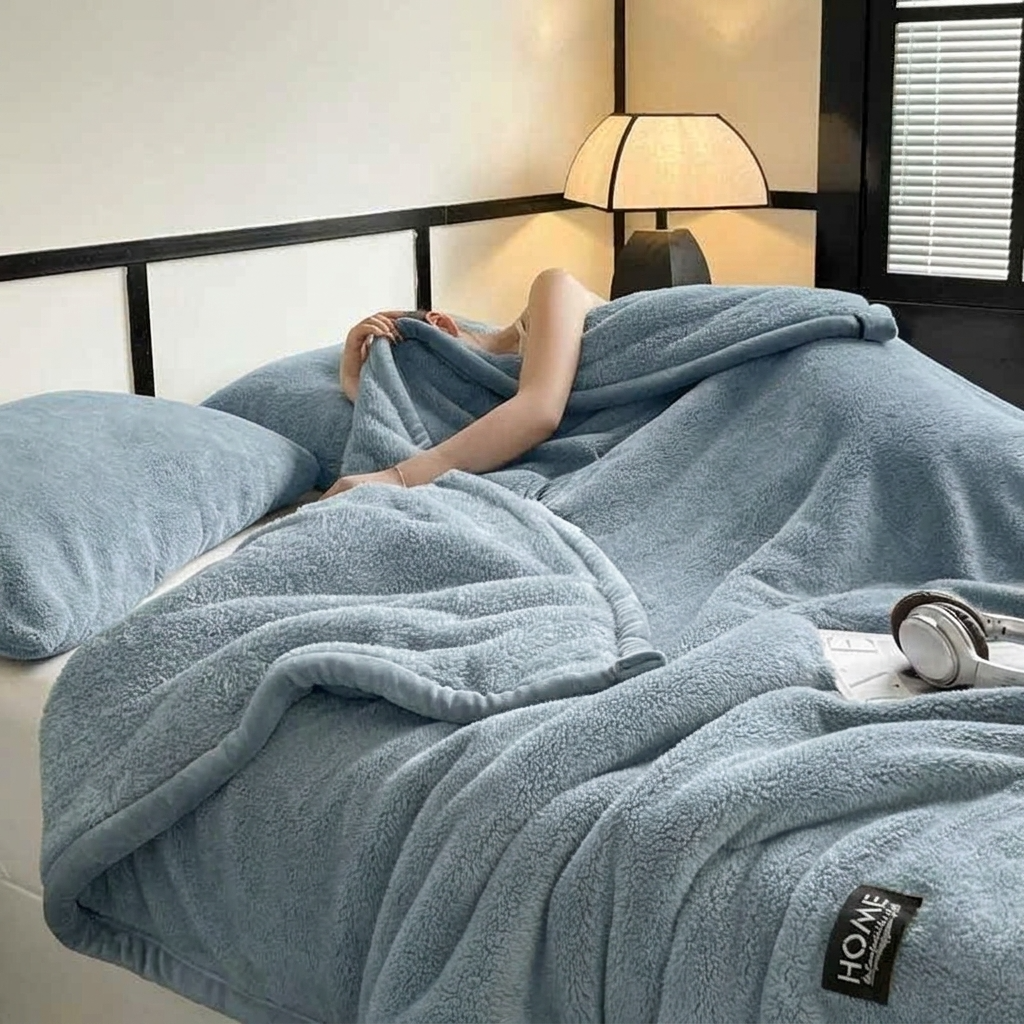 Blue Soft Plain Fleece Throw