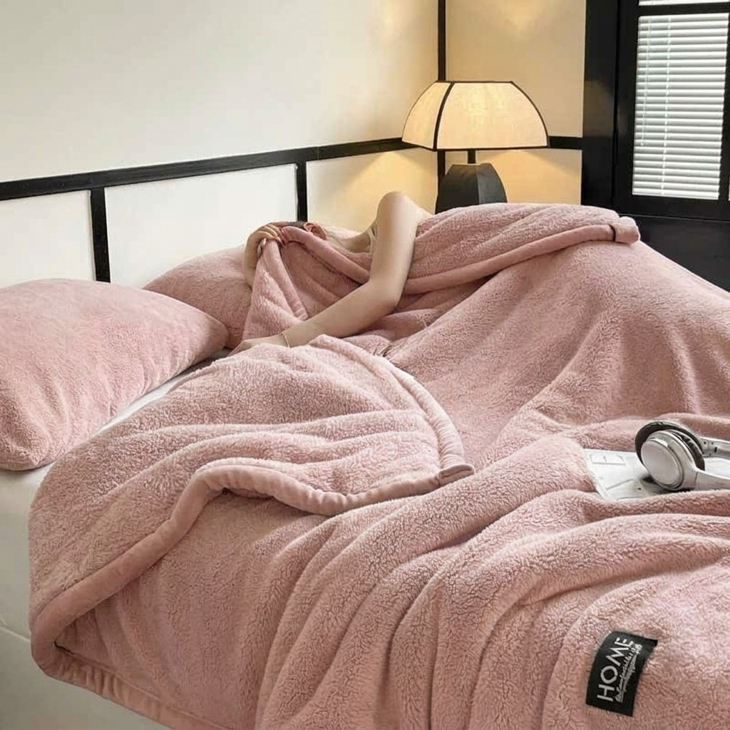Pink Soft Plain Fleece Throw