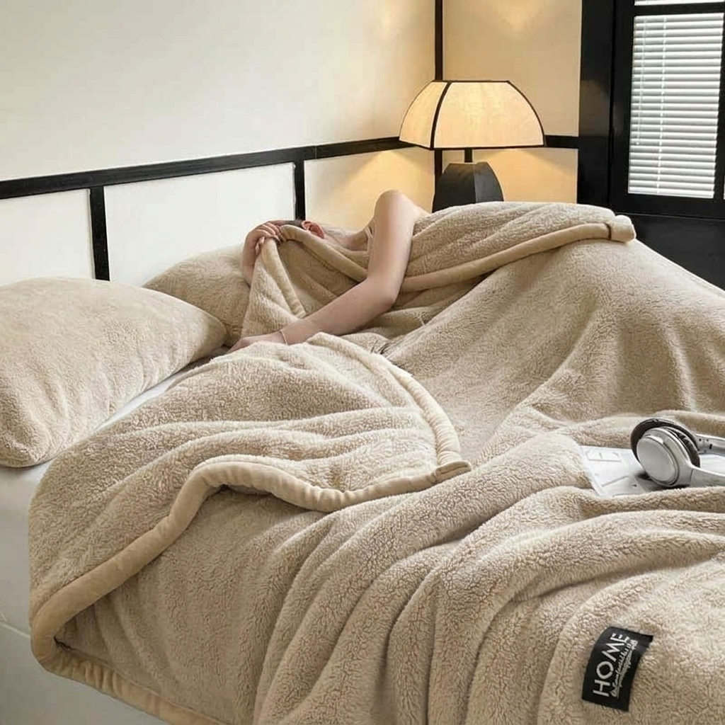 Beige Soft Plain Fleece Throw