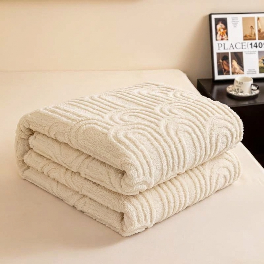 Ecru Soft Raised Jacquard Fleece Throw