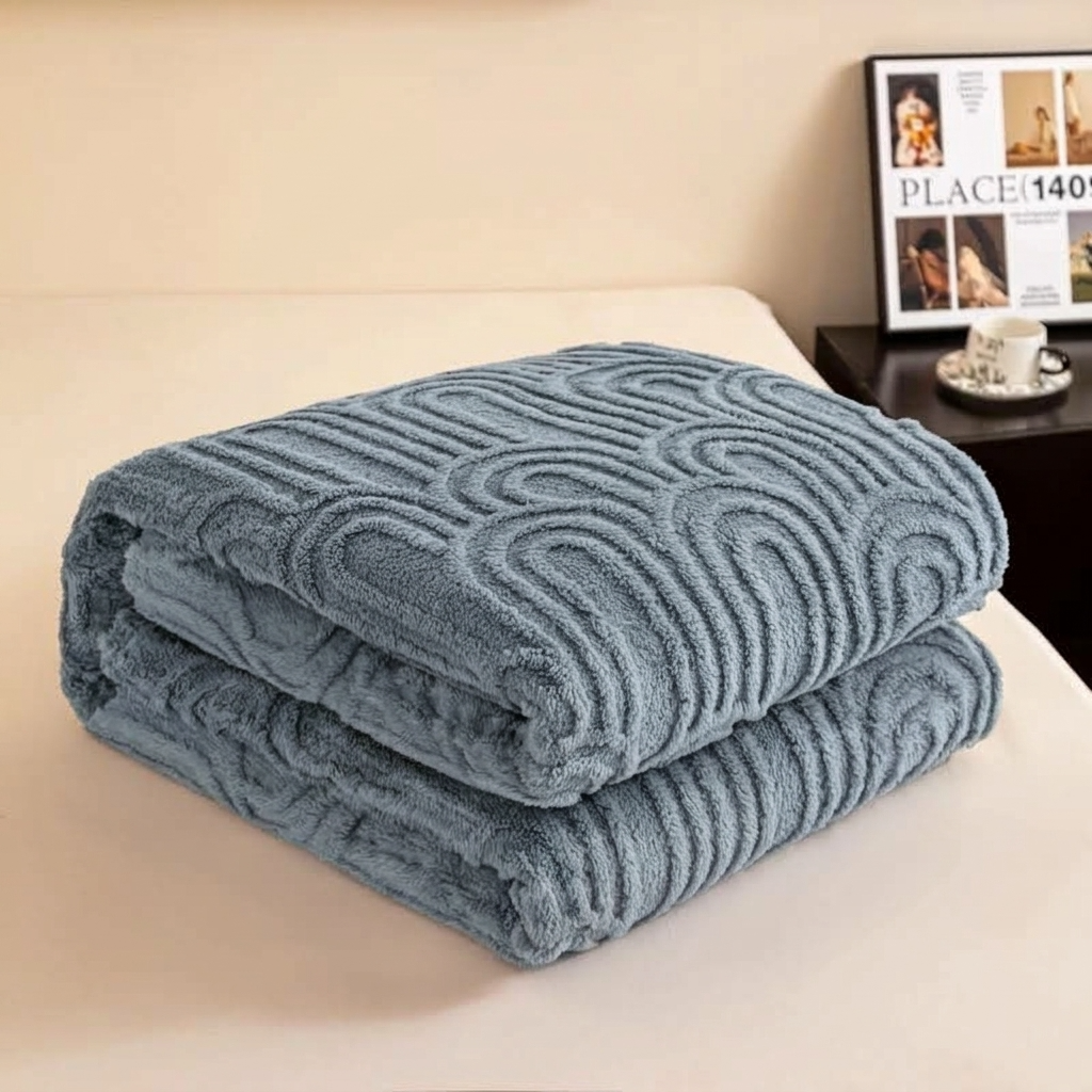 Blue Soft Raised Jacquard Fleece Throw