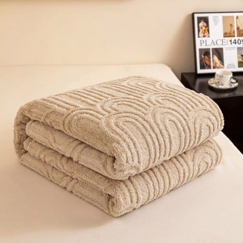 Beige Soft Raised Jacquard Fleece Throw