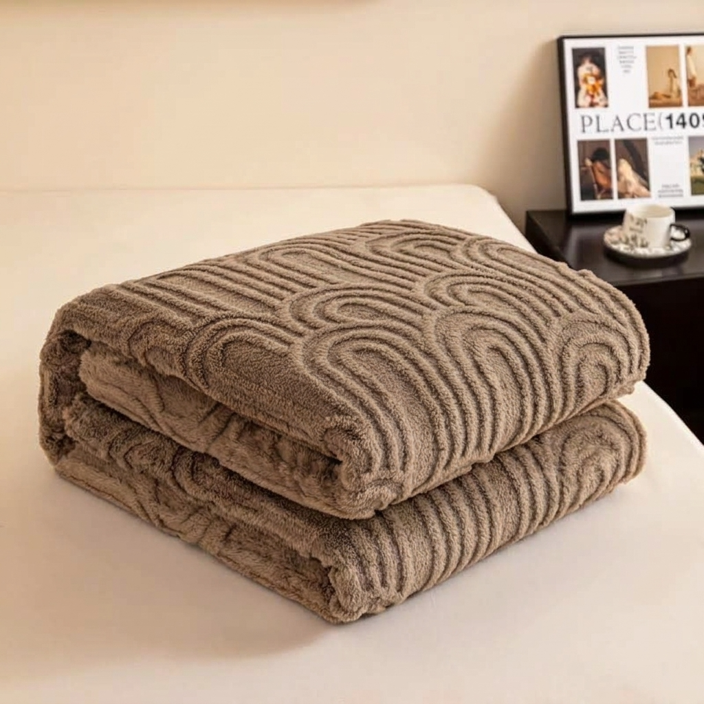 Brown Soft Raised Jacquard Fleece Throw