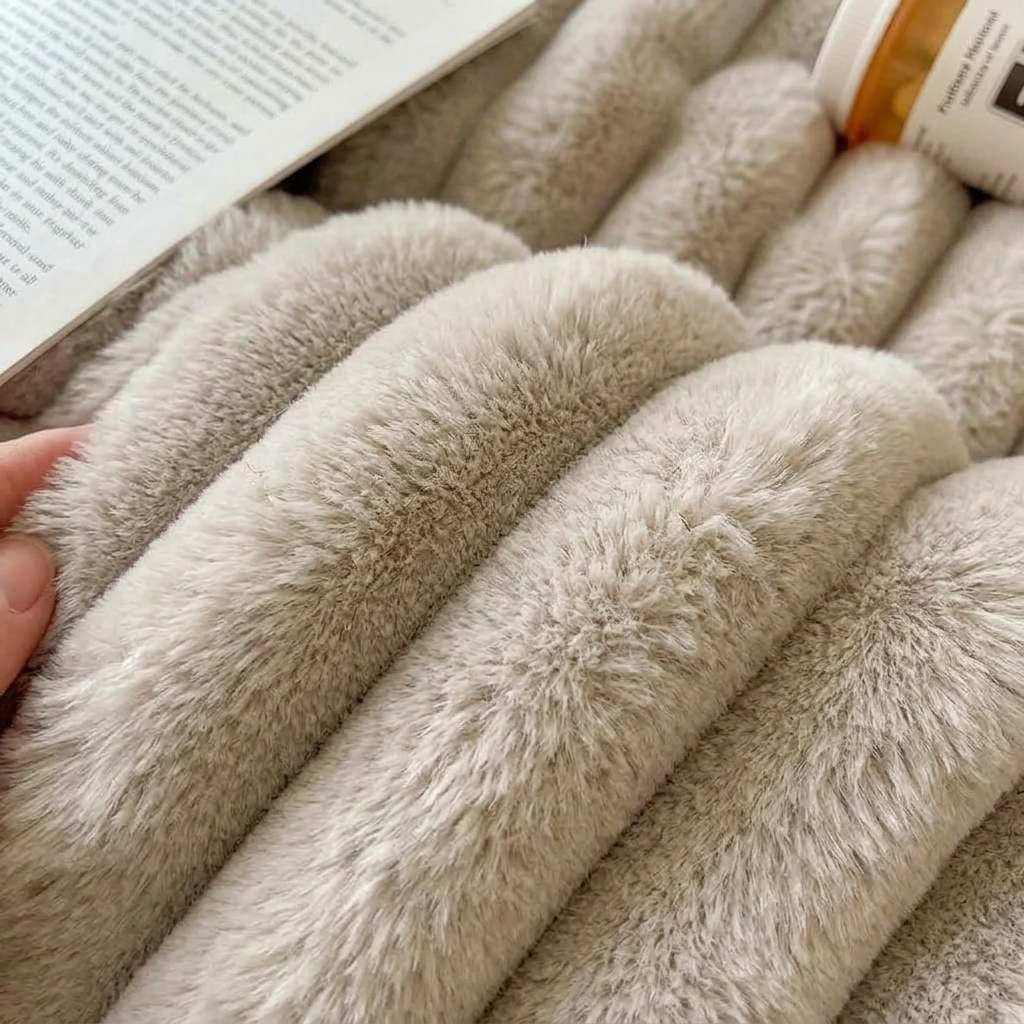 Taupe Soft Ribbed Faux Fur Throw