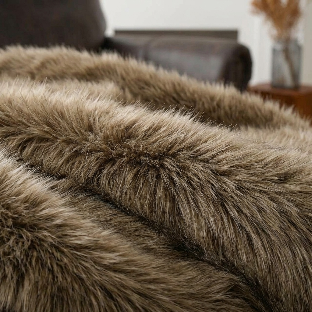 Taupe Soft Long-Pile Faux Fur Throw
