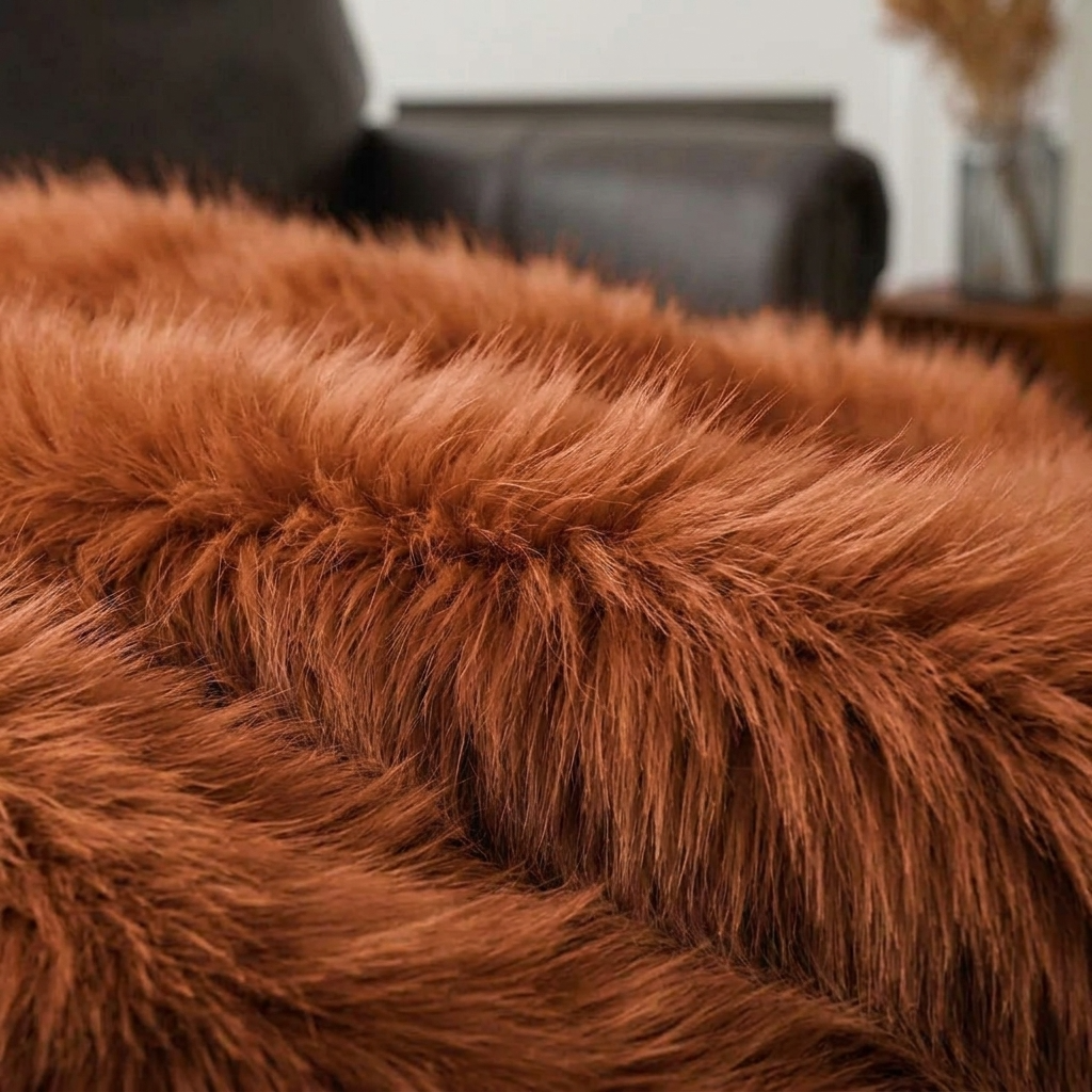 Terracotta Soft Long-Pile Faux Fur Throw