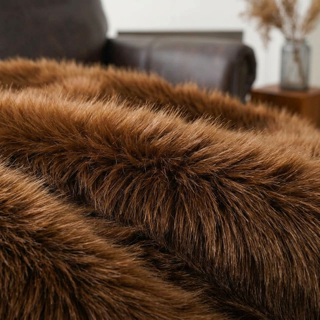 Chocolate Soft Long-Pile Faux Fur Throw