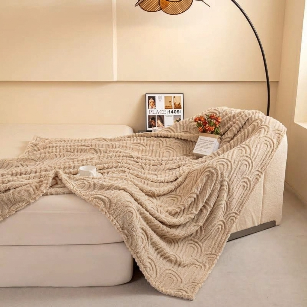 Beige Soft Raised Jacquard Fleece Throw