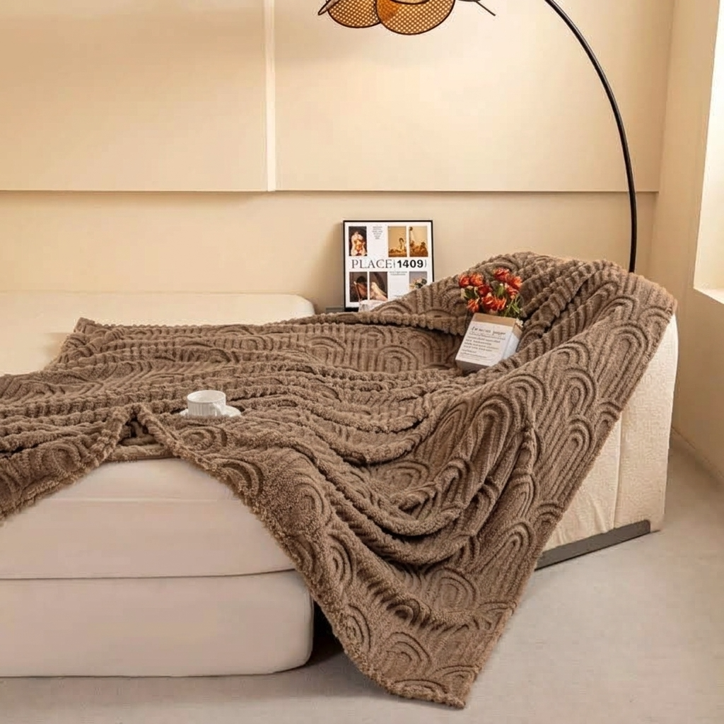 Brown Soft Raised Jacquard Fleece Throw