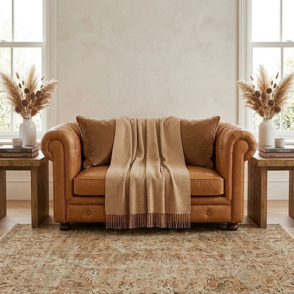 Camel Plain 100% Wool Fringed Throw