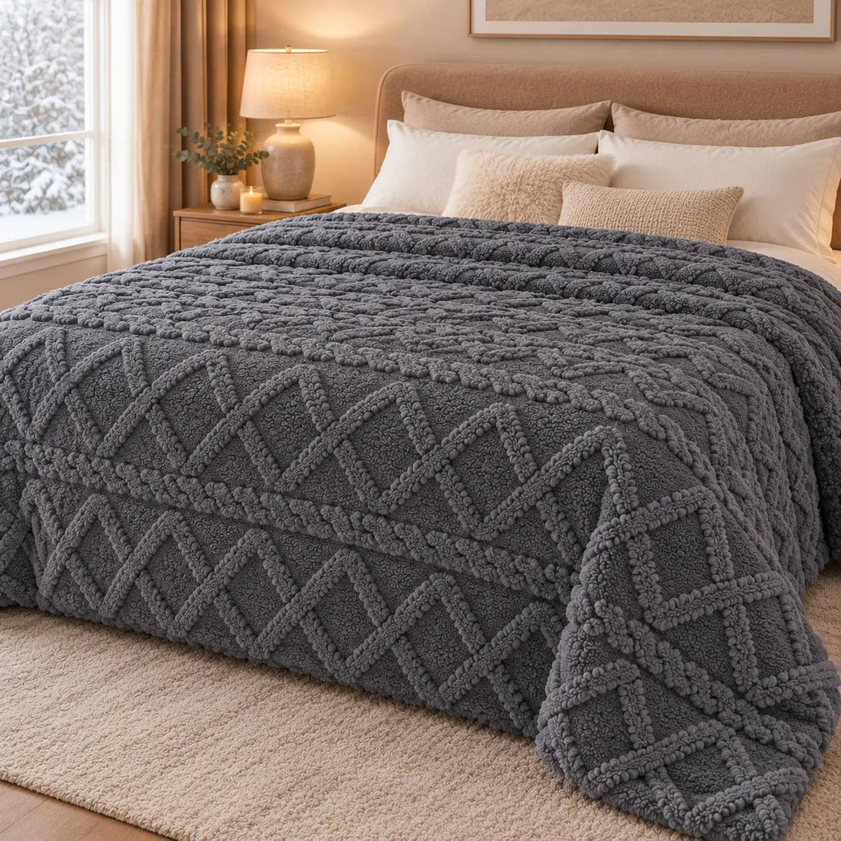 Raised-Pattern Weighted Throw – Beige 150x200cm