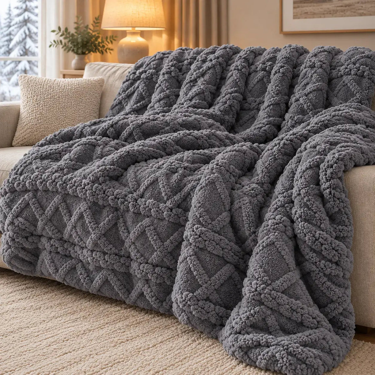 Raised-Pattern Weighted Throw – Grey 150x200cm